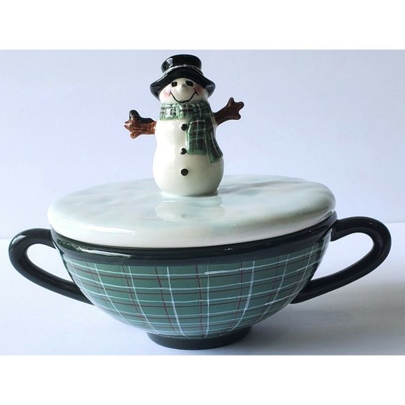 SAKURA Fiddlestix Snowman Portraits FILL-A-BOWL Candy Dish Bowl with LID winter - Picture 3 of 12